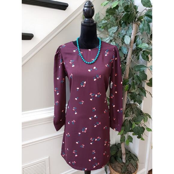 Old Navy Fit & Flare Dress Women's Medium Purple Floral Crew Neck Long Sleeve - Picture 1 of 13